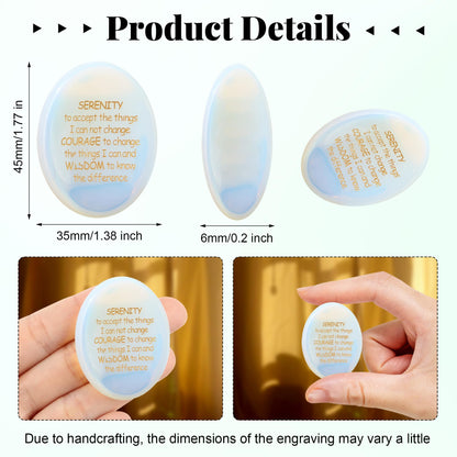 QINJIEJIE Serenity Prayer Opal Stone Healing Crystals Worry Stones for Anxiety Engraved Inspirational Stones Anxiety Relief Items Encouragement Gifts for Women Men Teacher