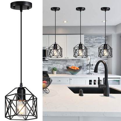 Laihezz 1-Light Vintage Hanging Light Pendant Light Fixture Farmhouse Basket Cage Hanging Ceiling Light with Metal Caged for Kitchen Island Dining Restaurant Room Hallway Hotel Bar…