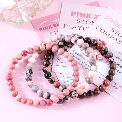 CMBYN 3-Pieces 6mm Natural Crystal Gemstone – ﻿Rhodochrosite, Pink Zebra, Pink Black Rhodonite Handmade Reiki Energy Healing Stretch Bracelets Jewelry for Yoga, Meditation, Unisex