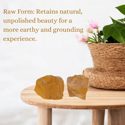 ANAYA AGATE Yellow Jasper 2 Pcs Raw Crystals Rough Gemstones w/Authenticity Card, Velvet Pouch - Large 1.25–2.0" Raw Stones for Tumbling, Cabbing, Polishing, Cutting Natural Healing Crystals for Home Decor, DIY Stones