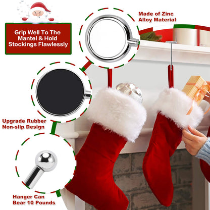 365park Christmas Stocking Holders for Mantle, 6 Pack Mantel Stocking Hangers Metal Hooks for Fireplace Christmas Xmas Party Decoration (Silver)