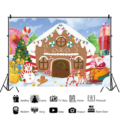 CRTPOD Christmas Backdrop Winter Gingerbread House Xmas Tree Snowman Gifts Background New Year Photography Banner for Birthday Christmas Party Decorations Supplies Photo Photobooth Props 7x5ft
