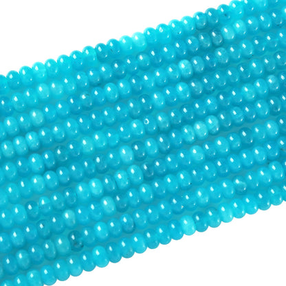 76pcs 5x8mm Natural Stone Blue Amazonite Jade Rondelle Spacer Loose Beads Abacus Disk Stone Round Loose Gemstone Beads for Jewelry Making DIY Bracelet Necklace