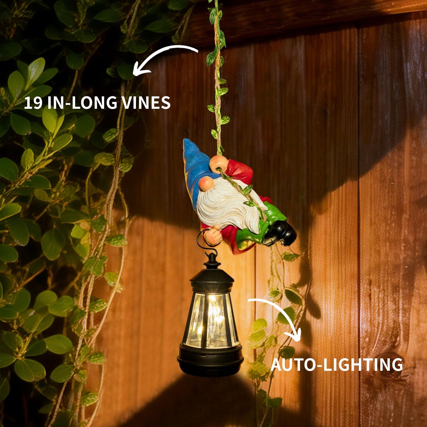 WONDHOME Solar Hanging Gnome Garden Statues Climbing Rope Gnome with LED Lantern Spring Outdoor Decor Tree Hugger Yard Porch Wall Fence Decoration Mother's Day Birthday Gifts for Mom Women
