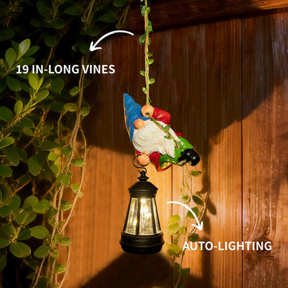 WONDHOME Solar Hanging Gnome Garden Statues Climbing Rope Gnome with LED Lantern Spring Outdoor Decor Tree Hugger Yard Porch Wall Fence Decoration Mother's Day Birthday Gifts for Mom Women