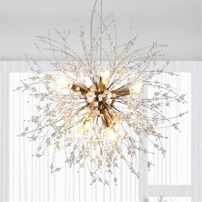 YUFENG Modern Dandelion s, Crystal Fireworks Sputnik Ceiling Light Fixture, Round Pendant Lighting for Dining Room Living Room Bedroom Bathroom Kitchen Foyer Girls Room,Silver 8Lights