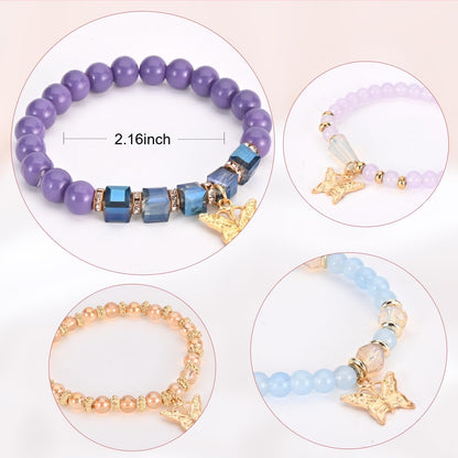 Bohemian Bracelet Sets for Women - 6 Sets Stackable Stretch Bracelets Multi-color Boho Jewelry for Women Hippie Bracelets Dainty Jewelry (Multicolor bead bracelets)
