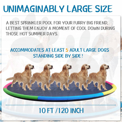 Lewtemi 10 ft Extra Large Non-Slip Splash Pad 120" for Adult Kids and Dog, Giant Thicken Sprinkler Pool Summer Outdoor Toys Fun Backyard Fountain Play Mat for Family Pet Dog(4 Colors,Lovely Style)