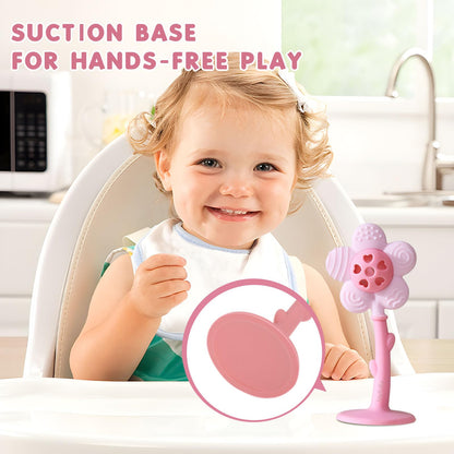 Baby Teething Toys 3-6 Months, Teether and Sensory Rattle for Babies 0-6 Months, Food Grade Silicone Teethers 6-12 Months, Infant Teething Relief Chew Toys, Sunnyflower Teether Toy BPA Free - Pink