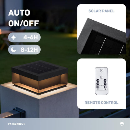 PAKEDANDUN Outdoor Solar Post Light, 11.81" Square Pillar Column Lights Solar Powered, Modern Fence Post Lamp Outside Lights Waterproof, 3000K Luxury LED Solar Lantern for Patio Gate Garden Decoration