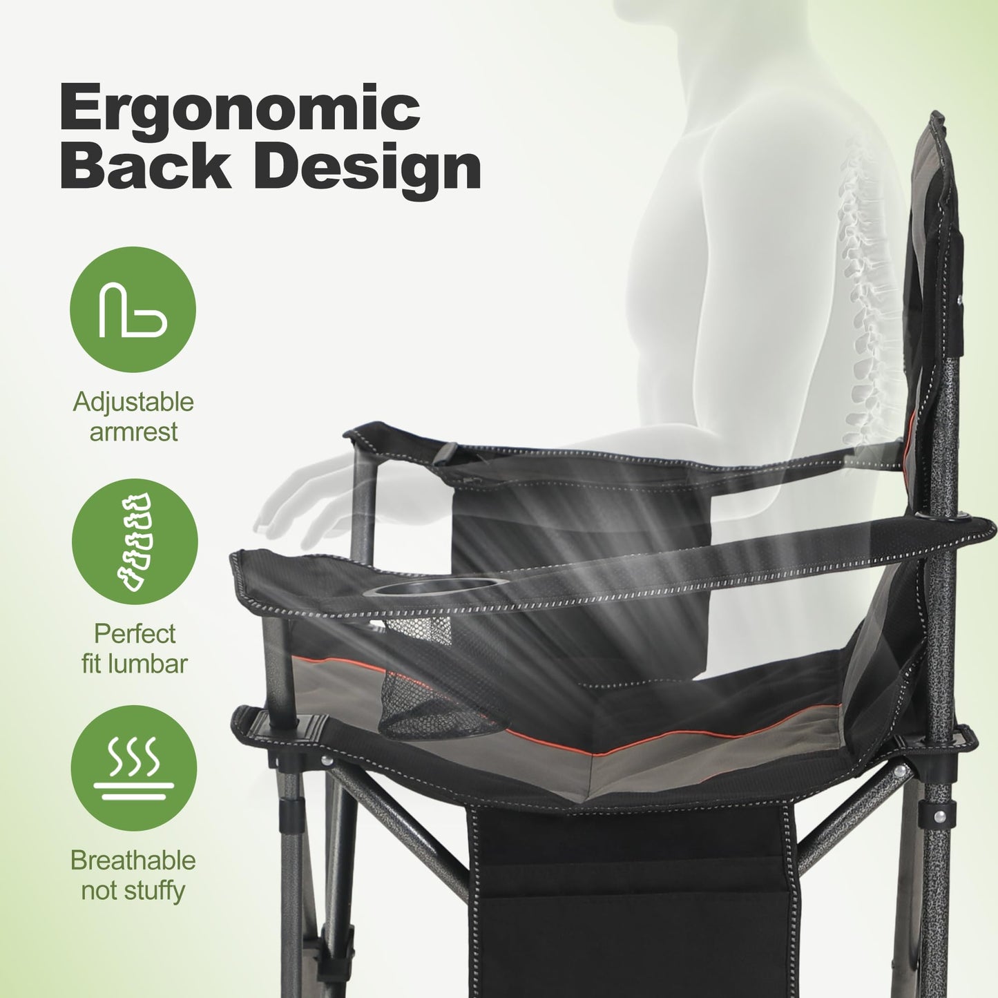LET'S CAMP Folding Camping Chair Oversized Heavy Duty Padded Outdoor Chair with Cup Holder Storage and Cooler Bag, 450 LBS Weight Capacity, Thicken 600D Oxford,2 Pack