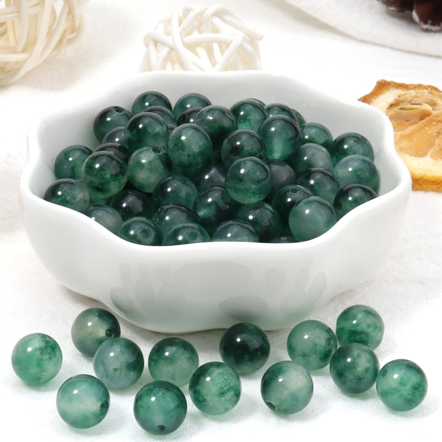 35pcs 10mm Natural Stone Beads Green Chalcedony Beads Energy Crystal Healing Power Gemstone for Jewelry Making, DIY Bracelet Necklace