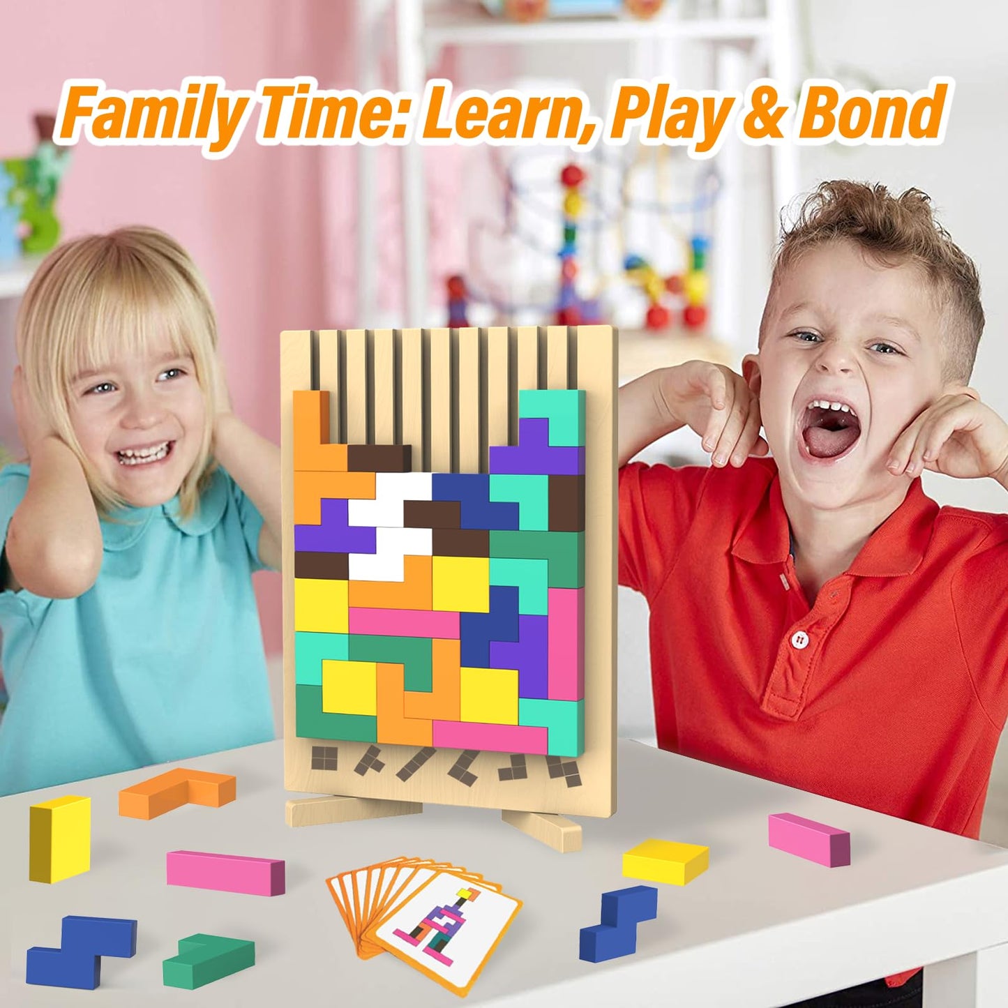 Wooden Block Puzzle Montessori Toy，Colorful Stacking Game Educational Puzzle Jigsaw Puzzles for Toddlers and Kids, Brain Teaser Wooden Toy Gift for 3 4 5 Year Old Boys and Girls