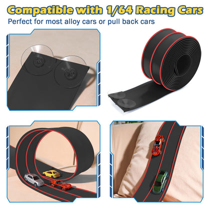 Flexible Race Track for Kids, 15Ft Flexible Car Track Race Car Track Compatible with Hot Wheels and Diecast 1/64th Cars, Flex Tracks Roll Up Race Ramp Toy with Strong Suction Cups