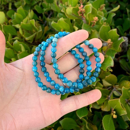 Adabele Real Natural Blue Apatite Gemstone Beaded Bracelet 7 Inch Stretch Bracelet Chakra Healing Crystal Stone Jewelry Women Mom Gift GB6-A56