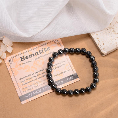 MASSIVE BEADS Hematite - Health and Healing Stone - Handmade Yoga Stretch Elastic Bracelet Natural Stone Crystal Healing Power Energy Gifts for Unisex Adult 6mm