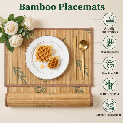 Eorbow 8 Pack Bamboo Placemats, 18 x 12 Inch Anti-Slip Table Mats, Heat Resistant Place Mats, Japanese Style Washable Placemats for Dining Room, Kitchen, Restaurant