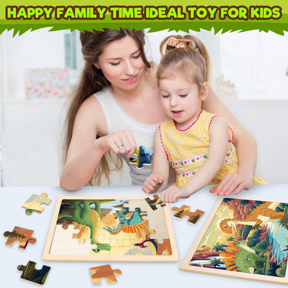 Puzzles for Kids Ages 4-6, 4 Packs Wooden Dinosaur Puzzles for Toddlers Ages 3-5, Preschool Educational Dino Puzzles Boards Toys Gifts for 3 4 5 6 Boys Girls