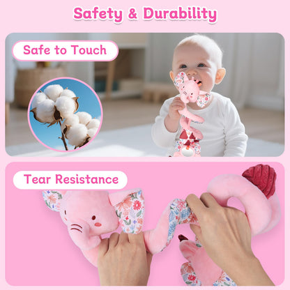 Hanging Car Seat Toys, Spiral Crib & Stroller Activity Toys with Rattles for Babies 0-6 Months, Baby Car Seat Accessories Toy for Developing Sensory & Motor Skills, Ideal Gift for Newborn Infant