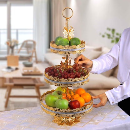 3 Tier 24 Inches Round Metal Cake Display Stand, Gold Fondant Cake Cupcake Dessert Fruit Stand Pedestal, Bakeware Wedding Birthday Baking Party Supplies Centerpiece
