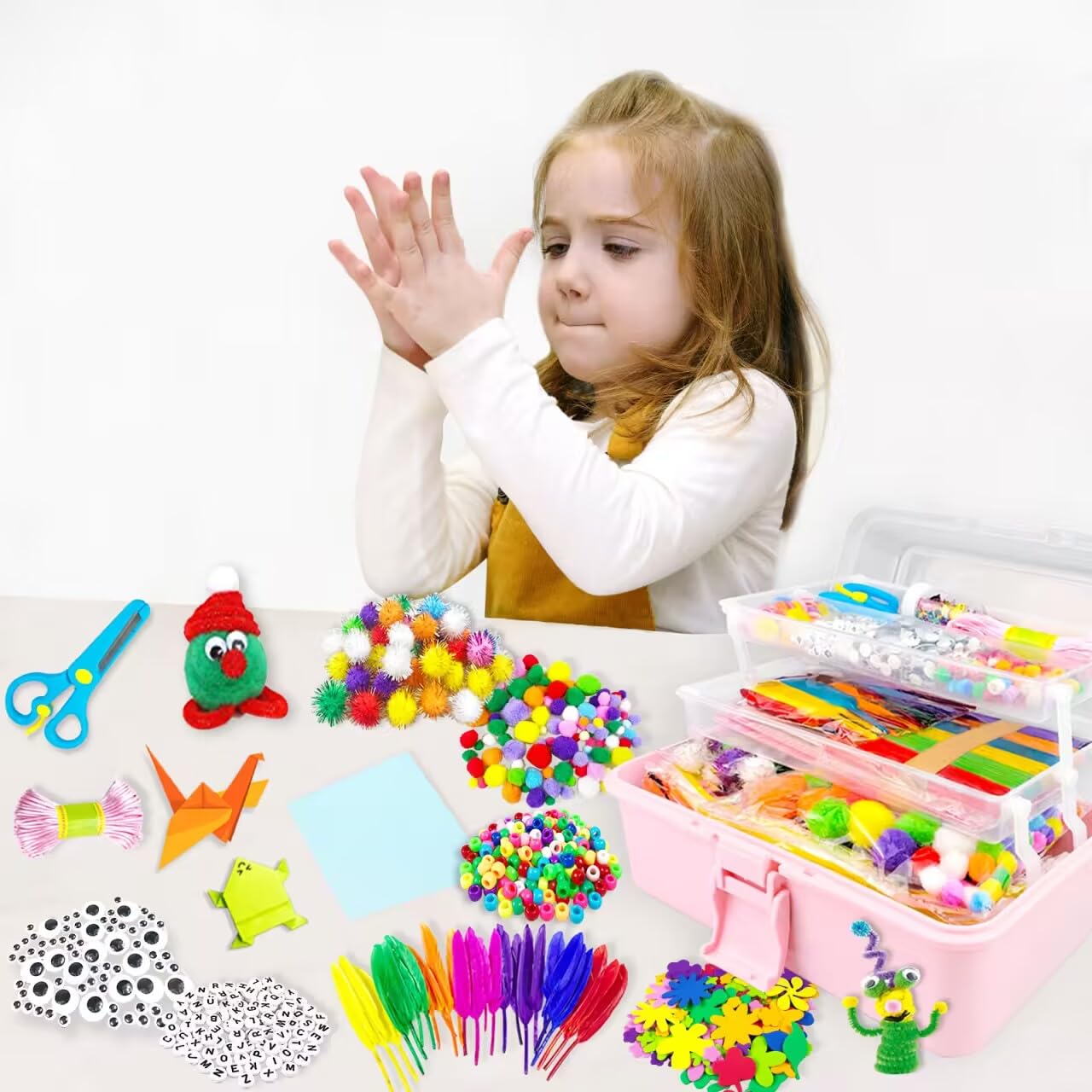 VLUSSO Arts and Crafts Supplies for Kids DIY Craft Kits Art Supplies Materials Kids Crafts Set with Pipe Cleaners Craft Box Preschool Homeschool Toys Gift for Boys and Girls Age 4 5 6 7 8