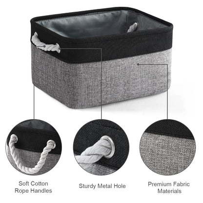 TheWarmHome Storage Basket for Organizing - 14x10x7 inch Medium 3 Pack Collapsible Storage Bin for Shelves with Rope, Fabric Storage Cubes for Organizer Cloth Gift Toy Closet (Black & Grey)