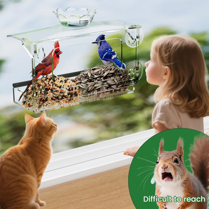 TC-DCDM Window Bird Feeder for Outdoors-Clear Acrylic Window Bird Feeders with Strong Suction Cups and Removable Seed Tray,Transparent Birdhouse for Viewing Wild Birds, Ideal Outside Gardening Gifts