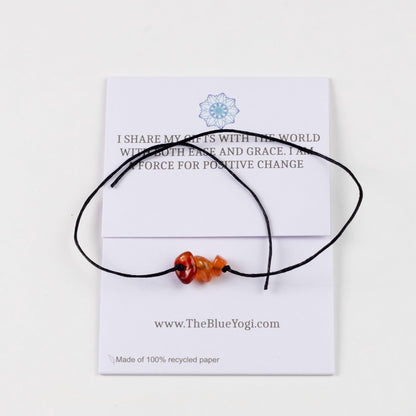 The Blue Yogi Carnelian Healing Crystal Bracelet Anklet 2-in-1 Adjustable Tie Closure Natural Stone Protection Jewelry with Affirmation Card