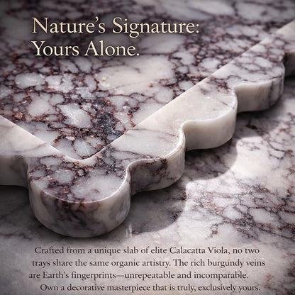 PebblePure 14" x 10" Large Genuine Calacatta Viola Scalloped Marble Tray, Pre-Sealed for Stain & Water Resistance, Luxury Decorative Trays for Vanity, Bathroom, Dresser, Coffee Table, Home Decor