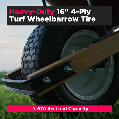 Scenic Road heavy duty replacement wheelbarrow wheel – 16" XHD 4-ply tire with 6" steel hub 4-Ply Turf Tire with grease fitting & steel hub – Perfect wheel replacement & parts (Model SRWT #3573)