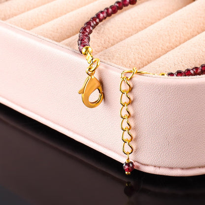 Natural Red Garnet Gemstone Micro Beads Dainty Bracelet Jewelry for Women, January Birthstone, Chakra Energy Crystals, 14k Gold Plated Chain 8 inch Adjustable