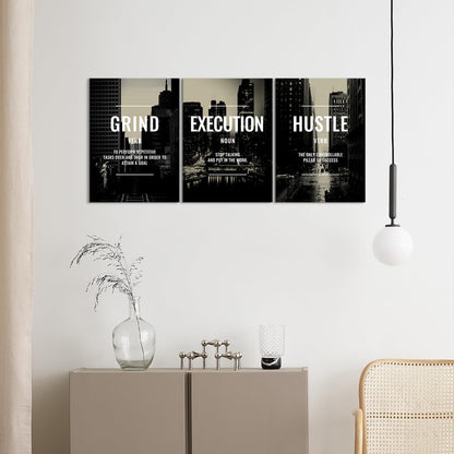 Xbolu Motivational Wall Decor Framed Grind Hustle Execution Wall Art Inspirational Canvas Wall Decor for Office Pictures Motivational Posters Artwork Office Ready to Hang