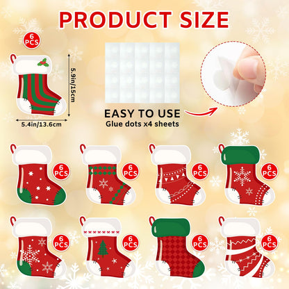 54 Pcs Christmas Stockings Cutouts Double Printed Winter Paper Decor for Christmas Bulletin Board Classroom Decorations(Sock 54)