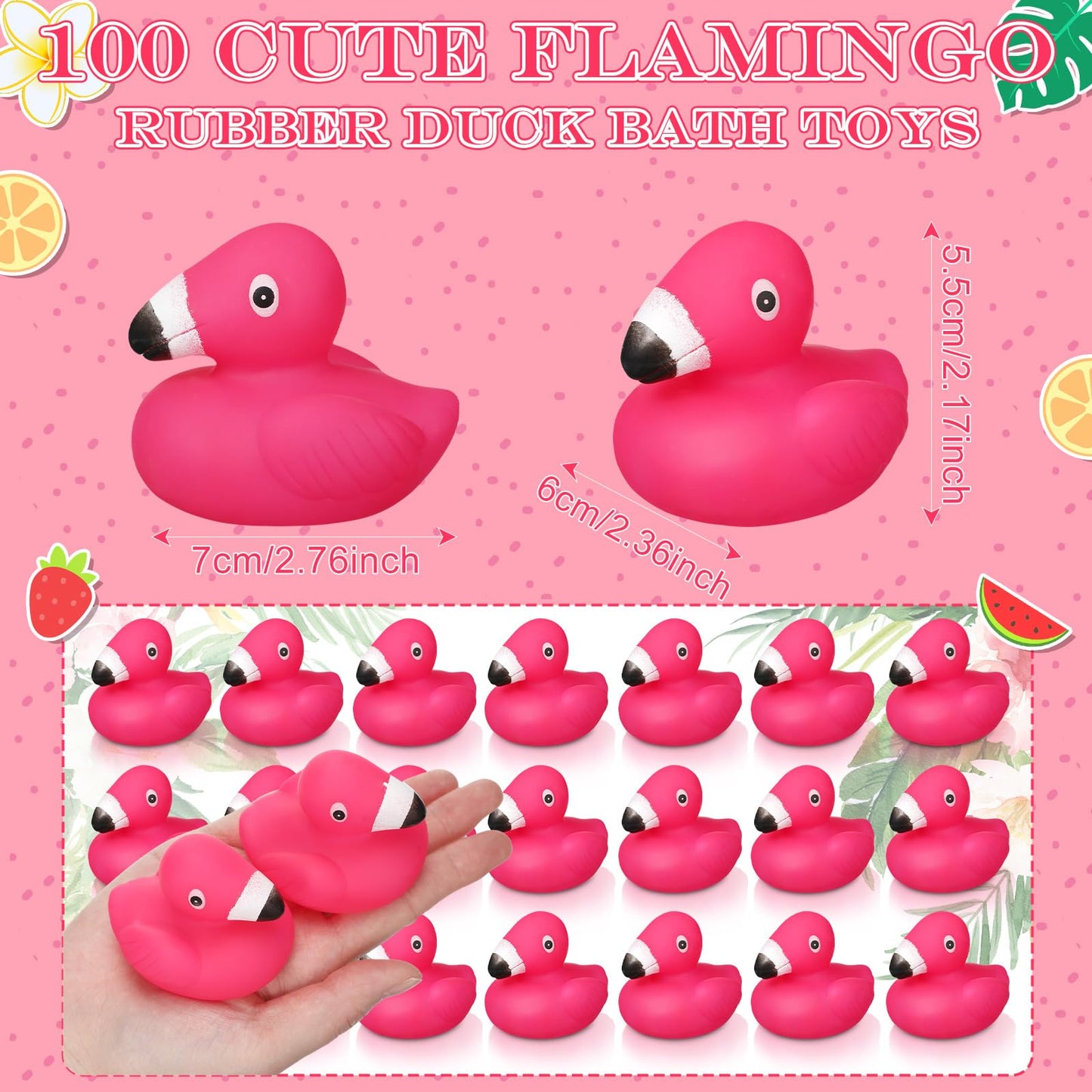 Honoson 50 Pcs Flamingo Rubber Duckies Bulk Pink Flamingos Party Favors Bath Toy Pool Floating Squeak Rubber Ducks for Birthday Party Decoration Baby Shower Cake Decoration Classroom Prizes