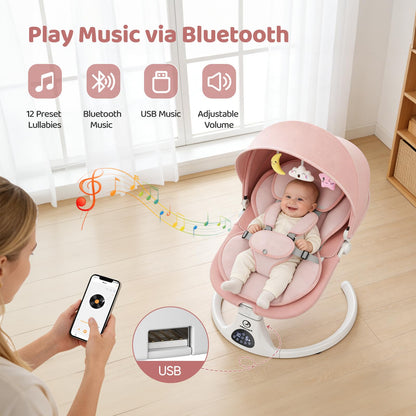 Baby Swings for Infants, Smelluck Baby Swing, Portable Electric Swing with Upgraded 3 Adjustable Backrest, 12 Preset Melodies, 5 Speeds, Remote Control and Bluetooth, Indoor and Outdoor Use