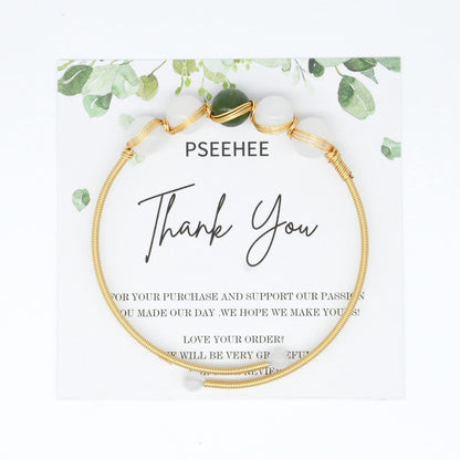 PSEEHEE Handmade Genuine Jade Bracelet 14k Gold Filled Wire Wrapped, Feng-shui Stone Chakra Healing Gemstone Crystal Beads Adjustable Bangle Cuff Jewelry Gift for Women