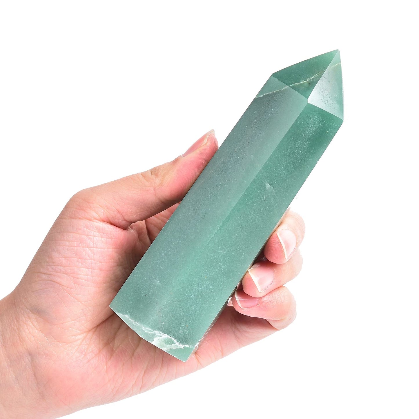 AMOYSTONE 1PC Green Aventurine Wand Natural Healing Crystal Hexagonal Column 6 Faceted Small Green Stone Tower Reiki Yoga 0.6-1.1 Lbs