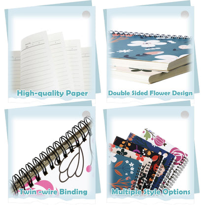 Kosiz 20 Pcs Cute Floral Spiral Notebooks A5 Lined Aesthetic Journal for Women 8.3 x 5.9 in Flower 8mm College Ruled Twin-wire Binding Hardcover Notebook Christmas Gifts Office Supplies 160 Pages