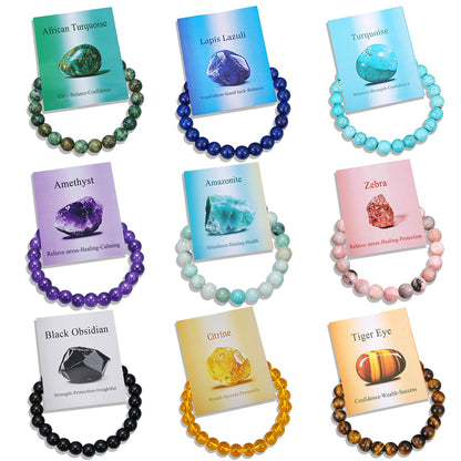 COLOYAN 9PCS Healing Crystal Bracelets for Women Men 8mm Natural Stone Beaded Stretch Bracelet Handmade Reiki Spiritual Jewelry