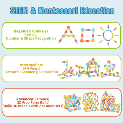 58PCS Extendable Magnetic Building Sticks, STEM Educational Montessori Toys for Toddlers 3-5 - Magnet Blocks for Child age 4-7, Sensory Balls and Rods set for Kids Holiday Birthday Gift for Boys Girls