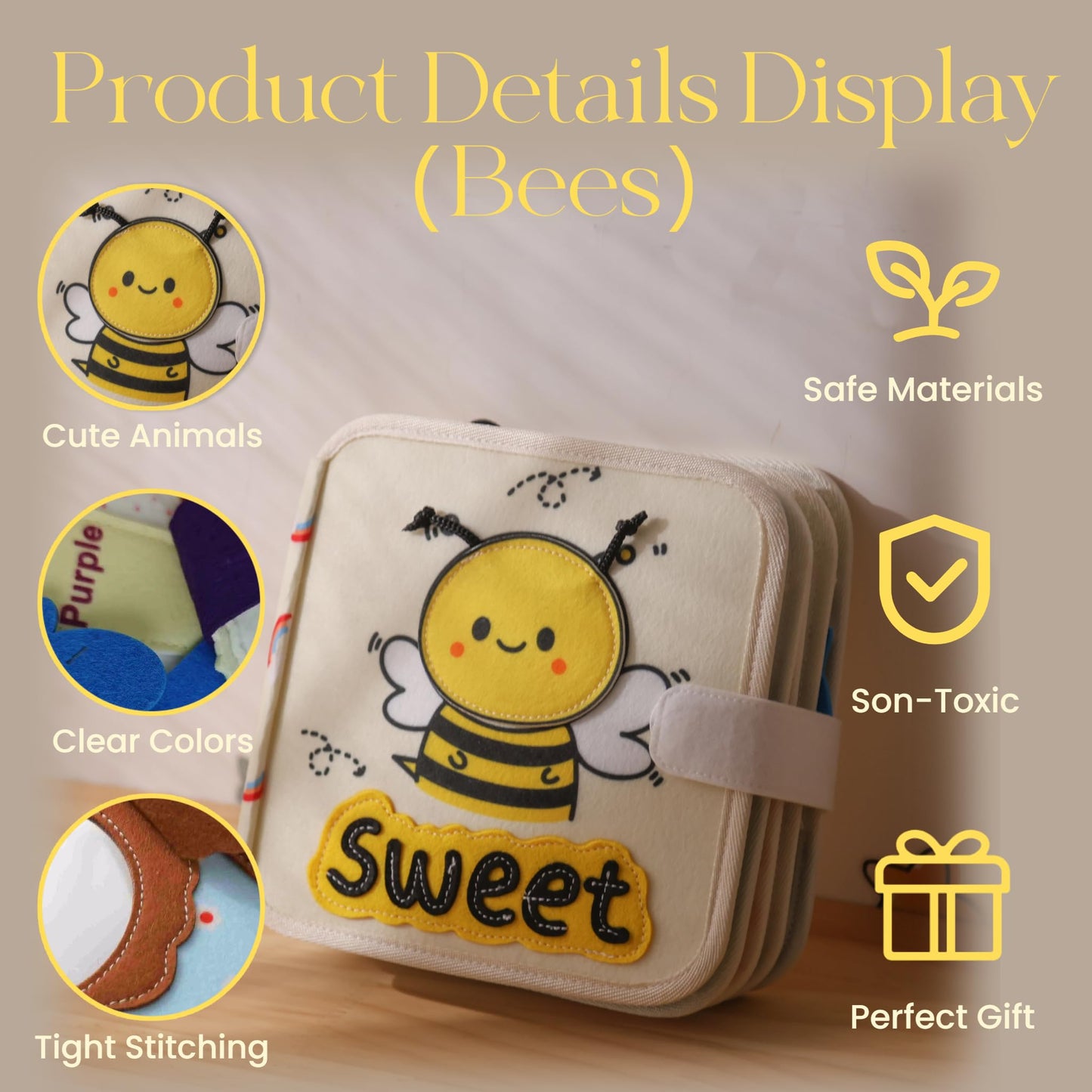 Montessori Forest Animals Busy Book, Airplane Travel Felt Quiet Busy Board for Toddler 1-3, Preschool Kids Learning Activities Sensory Toy to Develop Fine Motor Skills, Boys Girls Birthday Gift (#A)