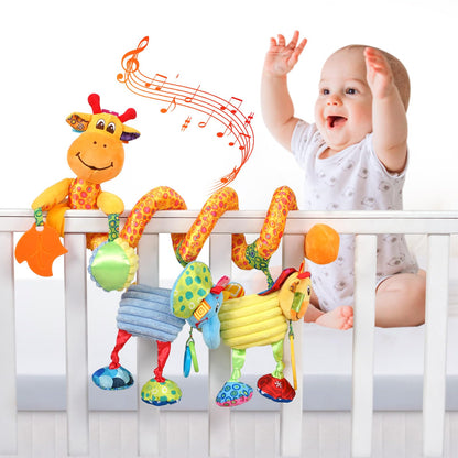 Jollybaby Crib Stroller Car Seat Toys for Baby 0-3-6-9-12 Months, Tummy Time Hanging Sensory Toys for Newborn with Music Box and Teether, Spiral Carseat Toy for Infant Boys Girls Gifts (Giraffe)
