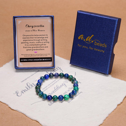 AD Beads Handmade Gemstone Stretch Elastic Bracelet Crystal Healing Reiki Nature's Beauty and Spiritual Essence Unisex (4mm, Chrysocolla (Wise Women))