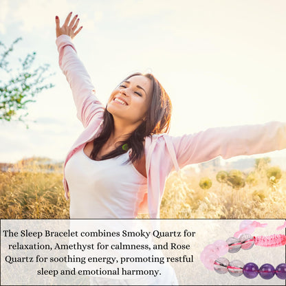 ANAYA AGATE Bracelet for Sleep Manifestation Rose Quartz Amethyst Smoky Quartz Bracelet Set - Healing Calming Anxiety Stress Relief Gifts Pulseras Para Hombres Mujer Stocking Stuffers