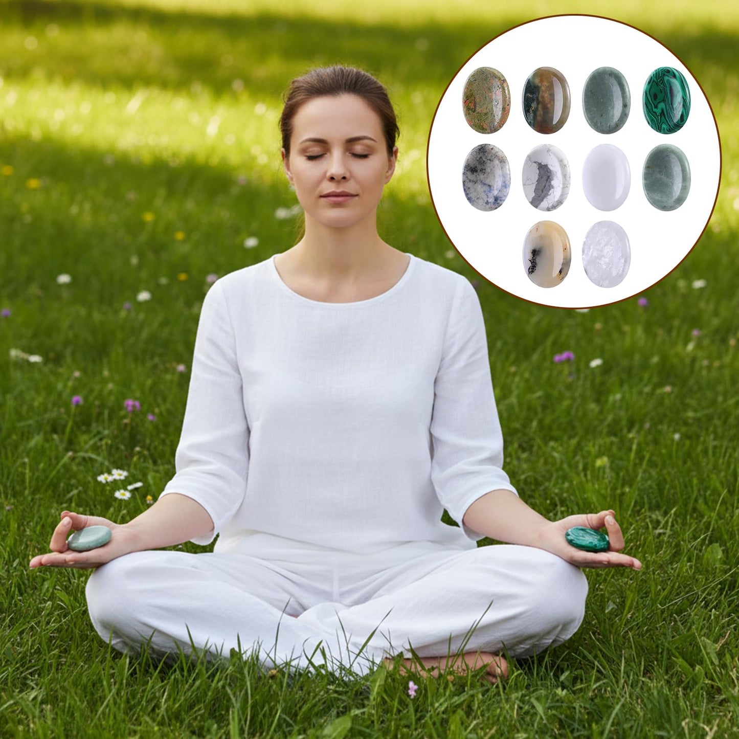 Kegeeei 10 Pcs Thumb Worry Stone for Anxiety, Natural Crystal Healing Stone Set, Oval Chakra Stones for Stress Relief, Meditation, Valentines Gift (Mixed Colors)