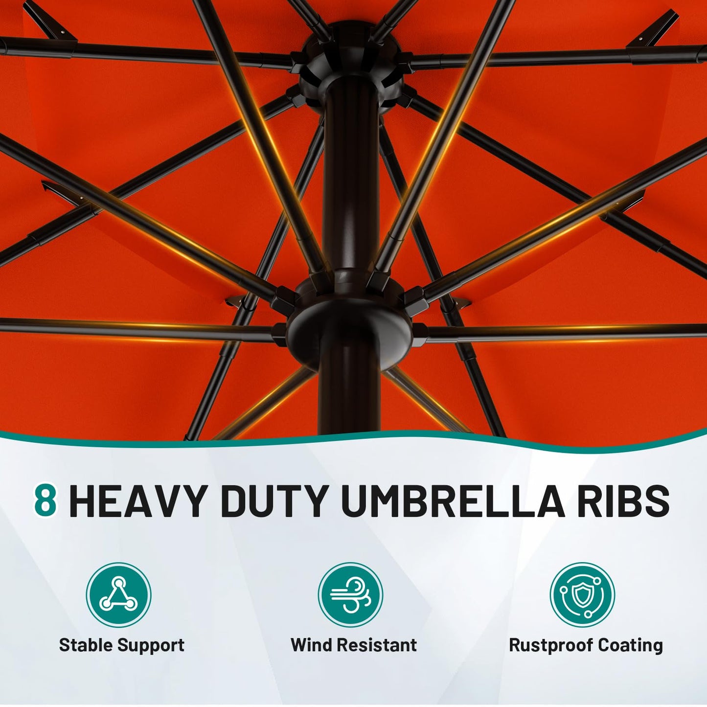 AreShark 9FT 3-Tiers Patio Umbrella with Valance, Outdoor Umbrellas with Crank/Tilt, Table Market Umbrella Vented w/ 8 Sturdy Ribs for Garden, Deck, Backyard, and Pool, Orange
