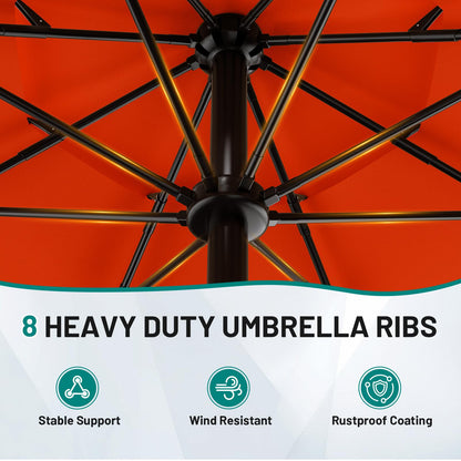 AreShark 9FT 3-Tiers Patio Umbrella with Valance, Outdoor Umbrellas with Crank/Tilt, Table Market Umbrella Vented w/ 8 Sturdy Ribs for Garden, Deck, Backyard, and Pool, Orange