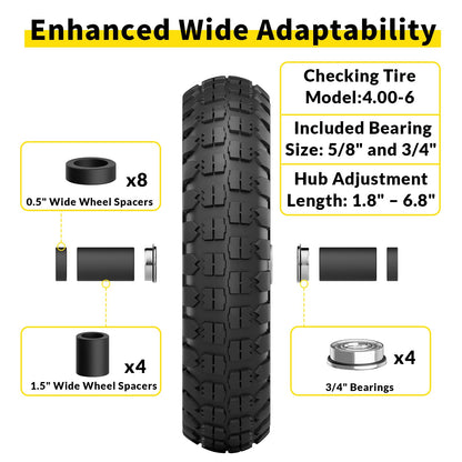 RONPOW 4.00-6 Flat Free Tire and Wheel, 13 Inch Solid Garden Wheelbarrow Tires, 300Lbs with 5/8" & 3/4" Axle Hole, 1"-3.5" Hub for Garden Cart, Wheelbarrow, Hand Truck, for Home Farm, 2Pcs Yellow
