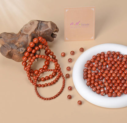 AD Beads Handmade Gemstone Stretch Elastic Bracelet Crystal Healing Reiki Nature's Beauty and Spiritual Essence Unisex (4mm, Red Jasper)