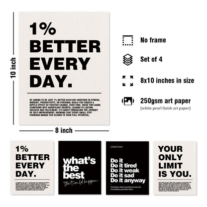 DSHFG Motivational Inspirational Office Wall Art Decor Prints Set of 4, Black Motivational Wall Decor Trendy Retro Posters for Office Home Decor, 8x10 Unframed